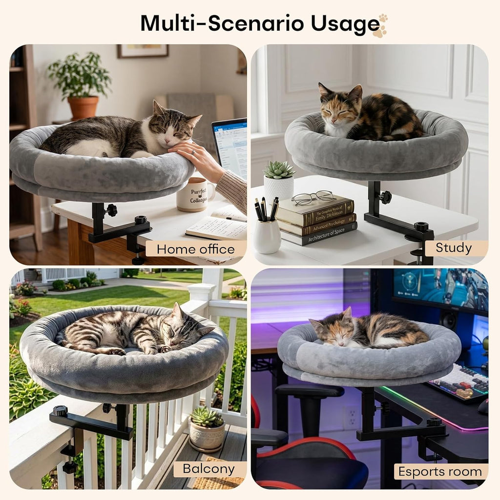 Large/Small Cat Desk Bed 360° Rotating Adjustable Cat Hammock, 50 lbs