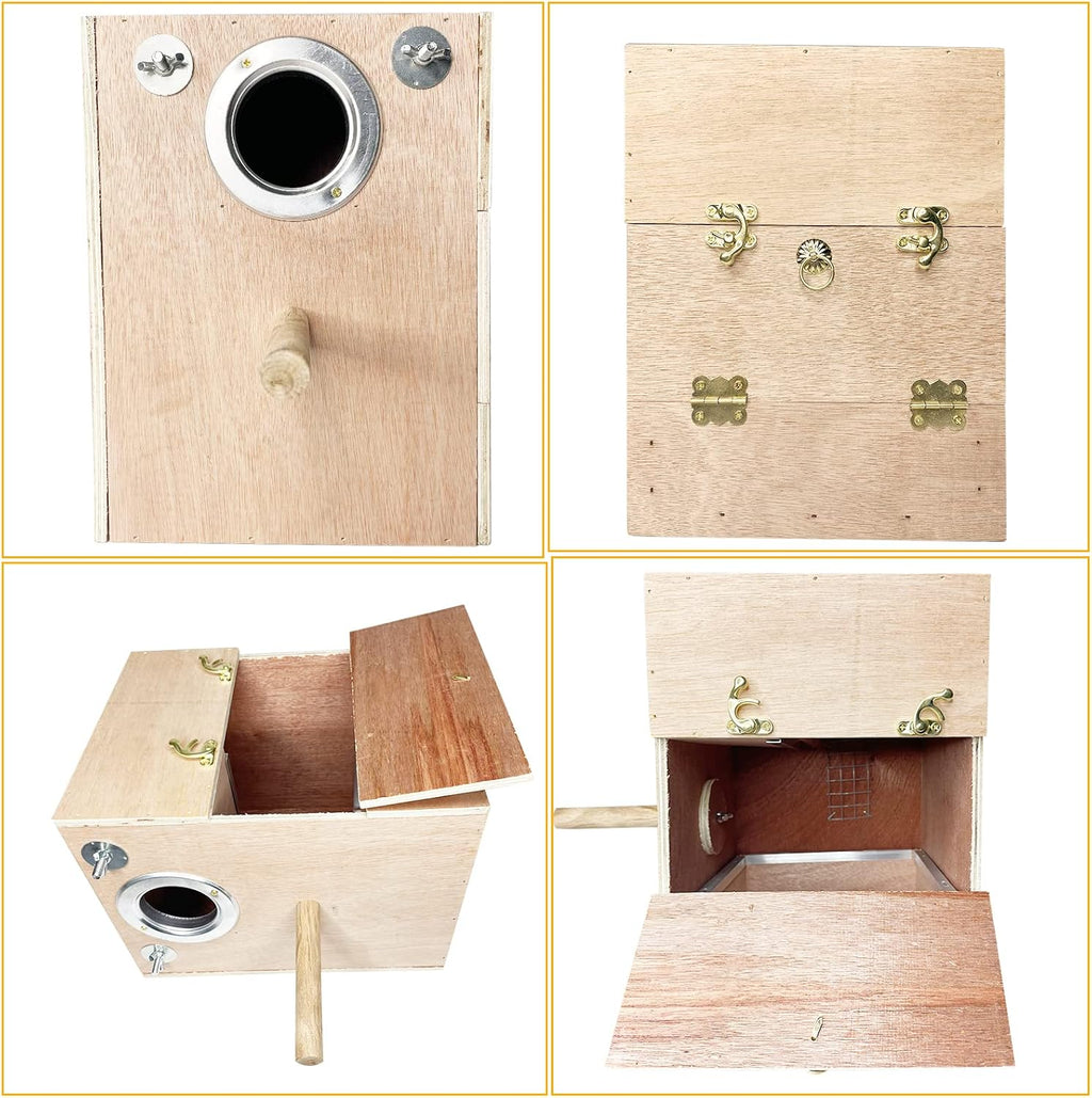 kathson Parakeet Nesting Box Wooden Bird Breeding Nest Parrots Mating House Wood Bird Aviary Budgie Cage Accessories for Cockatiel Finch Lovebirds Conure