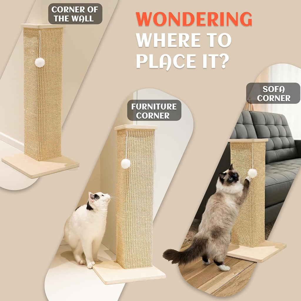 PETKARAY Couch Corner Cat Scratcher, 28'' Corner Wall Scratching Post, Sisal Cat Scratch Pad for Sofa & Furniture Protection with Toy Ball