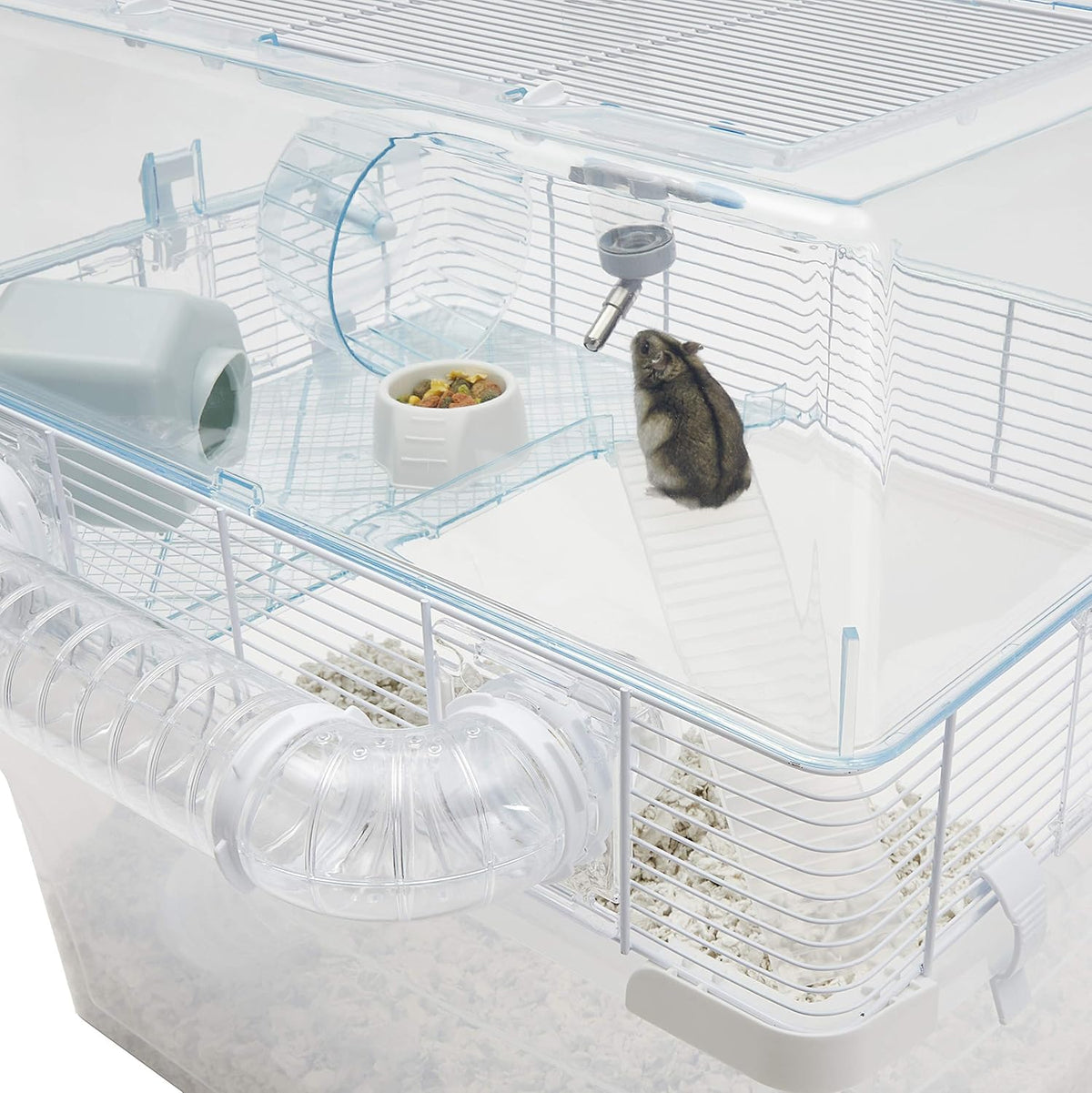 Ferplast Duna Space Hamster Cage, Extra-Deep 11.5-Inch Base Promotes Instinctual Burrowing While Containing Litter & Debris, Includes All Accessories and Play Tunnels, 22.6L x 18.7W x 21.5 Inches