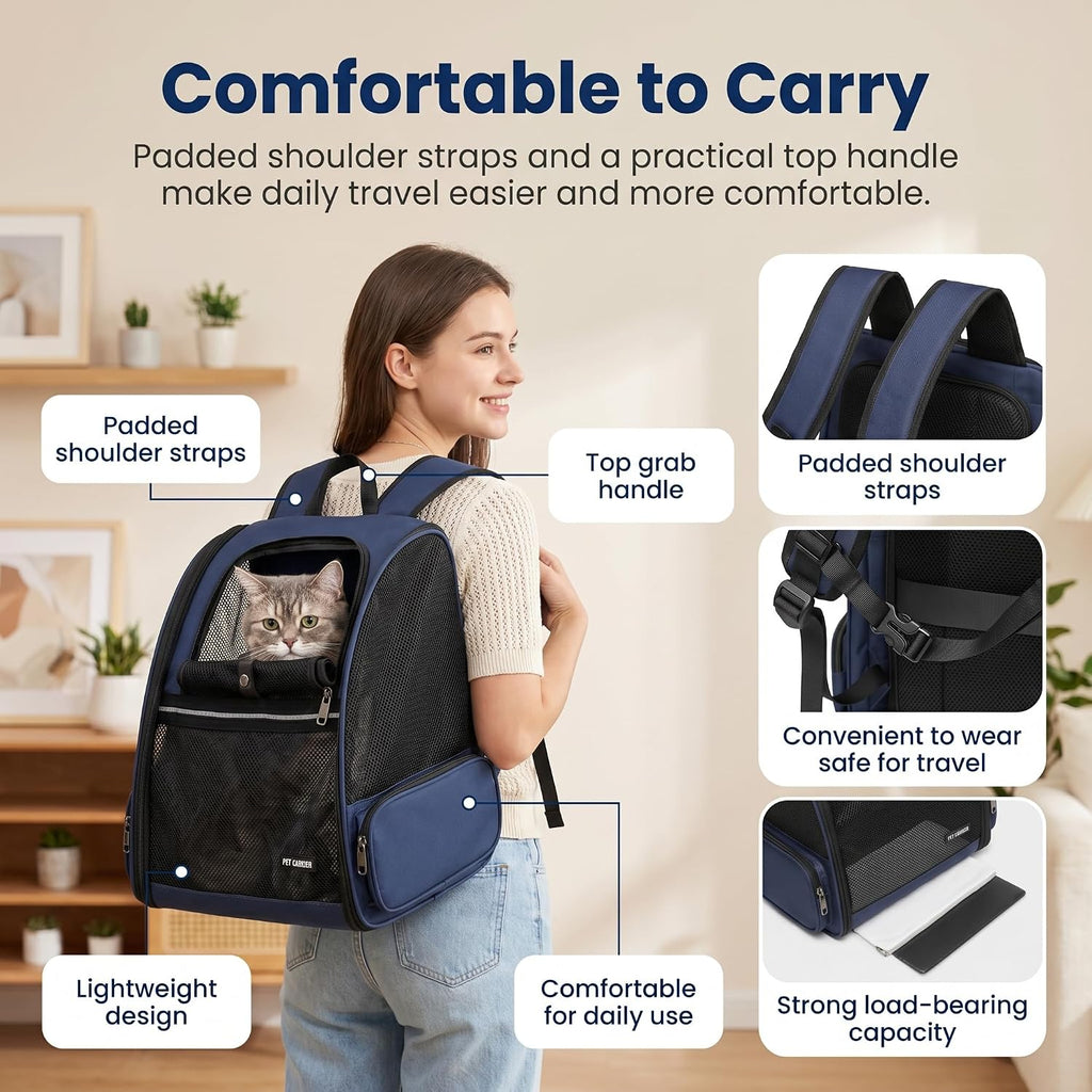 Cat Backpack，Expandable Cat Carrier Backpack, Dog Backpack Carrier and Pet Carrier Backpack, Suitable for Cats, Dogs Kitten or Small Dogs, Travel Friendly Puppy Cats Bag (Blue)