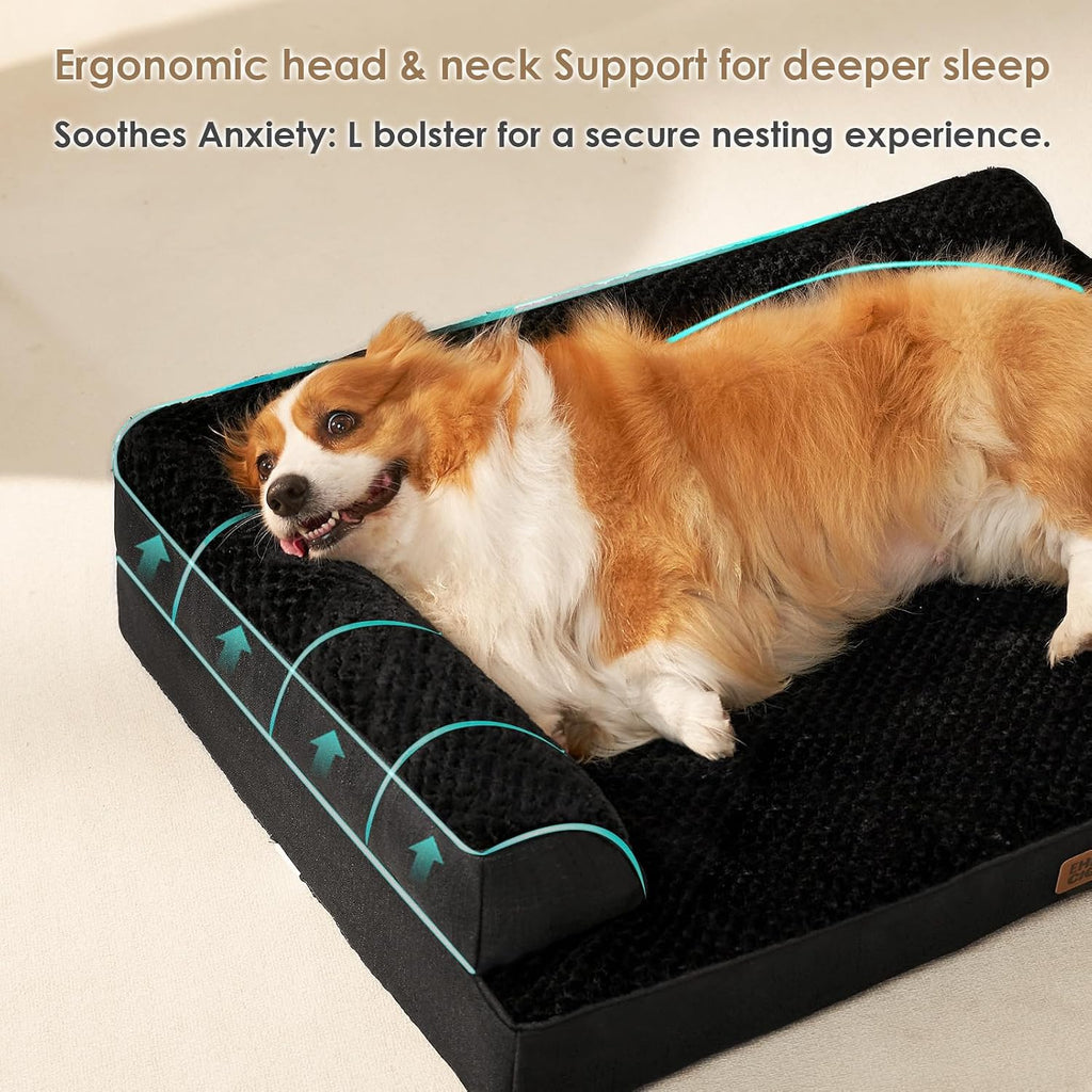 EHEYCIGA Orthopedic Dog Bed Medium Size Dogs, Memory Foam Dog Bed with Washable Removable Cover, Waterproof Pet Sofa Couch for Crate with Nonskid Bottom, 30x20x6, Black