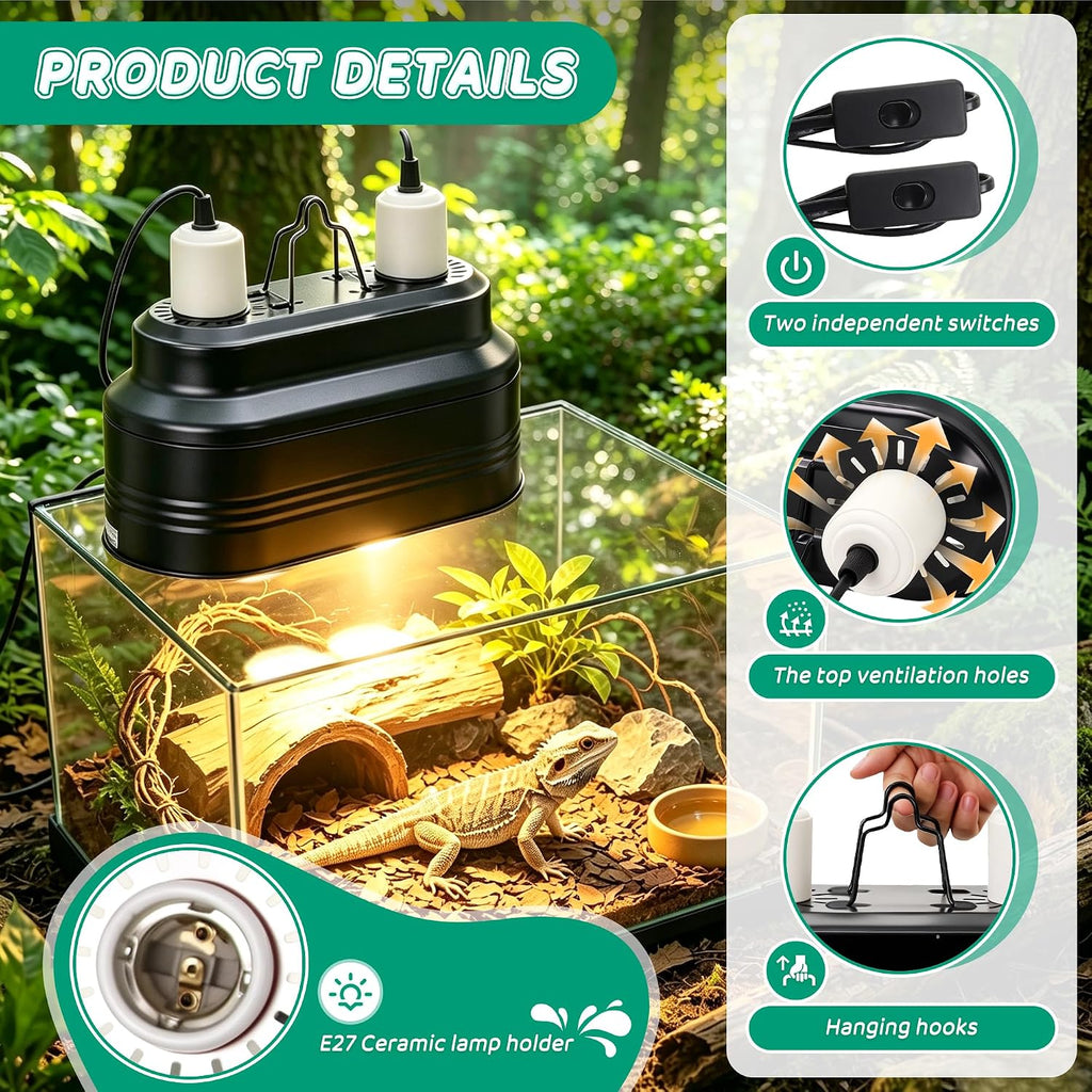 Dual Reptile Light Fixture with Independent Switches