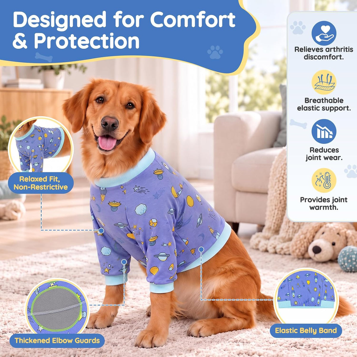 Dog Surgery Recovery Suit with Front Leg Elbow Protector