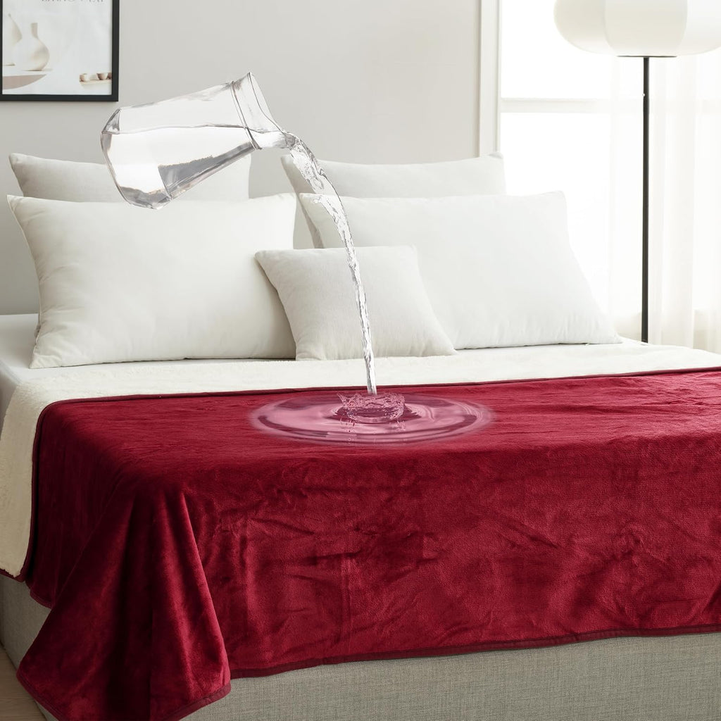 Waterproof Blanket for Bed, Couch & Sofa, Reversible Sherpa & Flannel Throw Blanket, Leakproof Soft Washable Furniture Protector for Pets & Home (Red, 40"x60")
