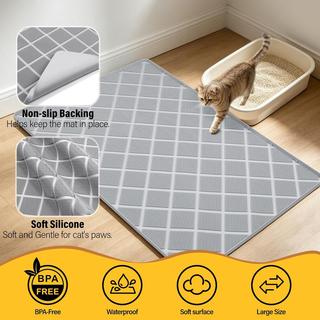 Silicone Cat Litter Mat 34" x 22" Cat Mat for Litter Box with Surface Brush