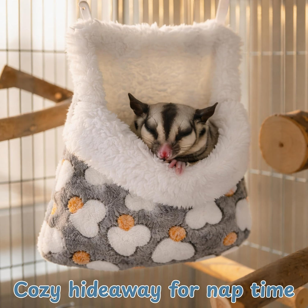 Sugar Glider Sleeping Pouch Bed Cage, 2pcs Hanging Warm Comfortable Sleeping Pouch Bag, Sugar Glider Hideout Habitat Decoration Cozy Cage Accessories, Nest Bed for Small Animals (Hammock)