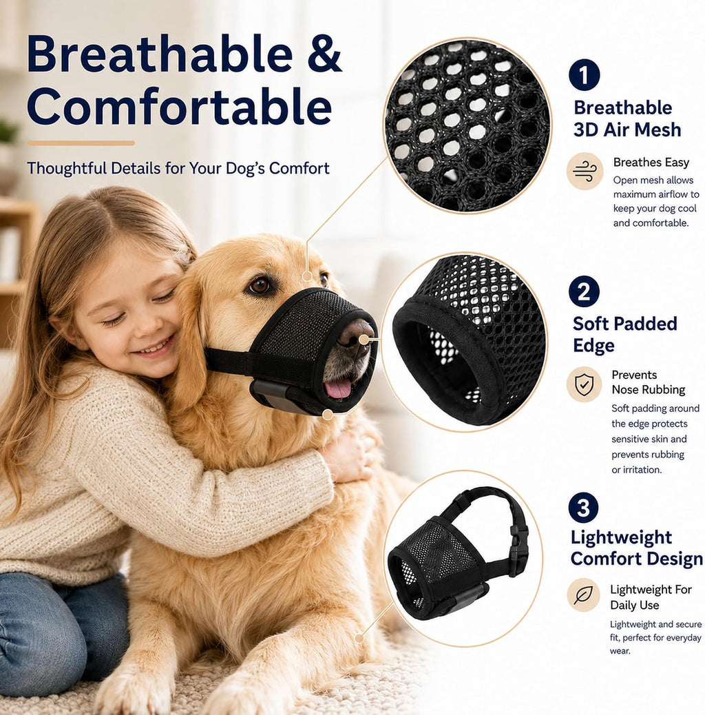 Dog Muzzle for Medium Dogs, Air Mesh Breathable, Black, M