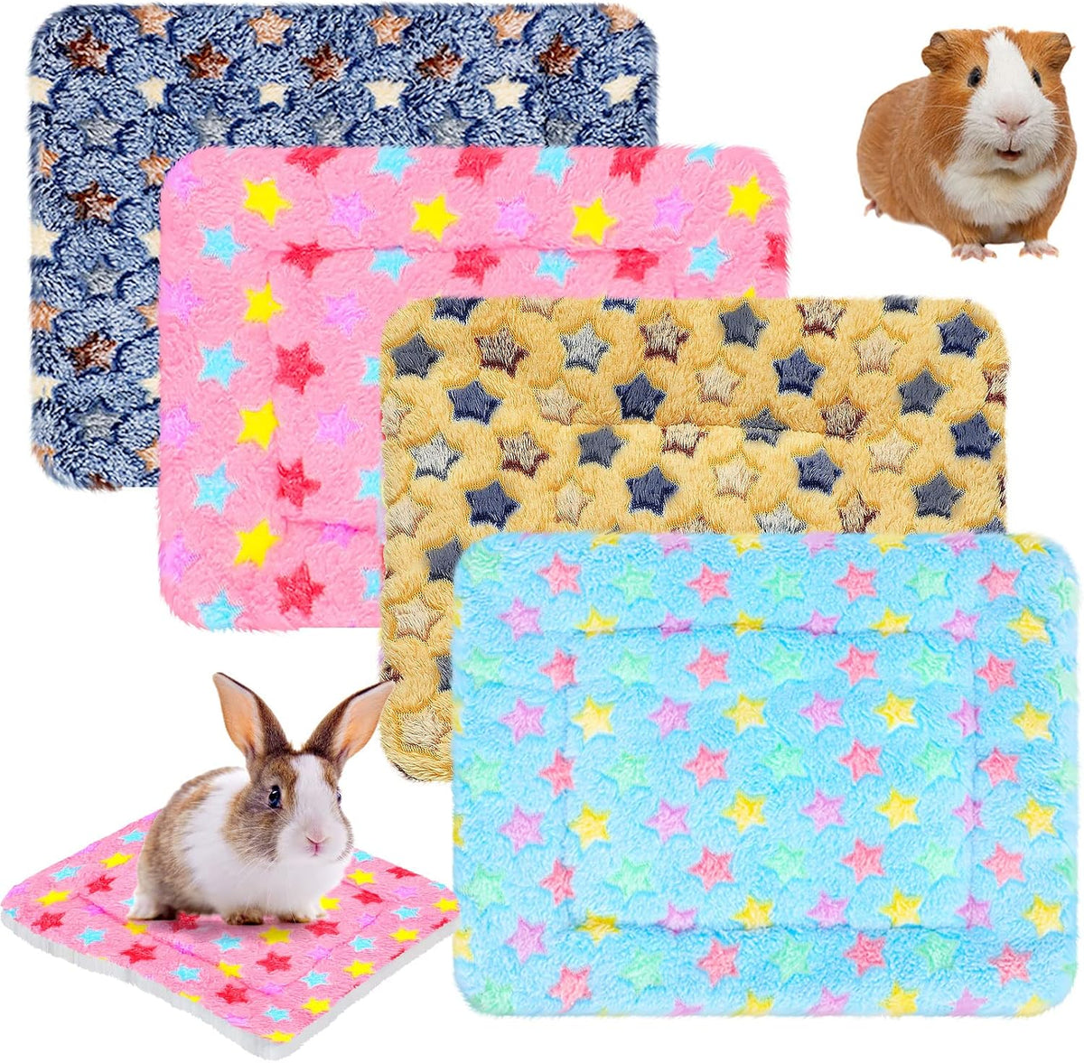 Jetec 4 Pcs Guinea Pig Bed Pads Cute Pattern, 10 x 11 Inch Plush Mat