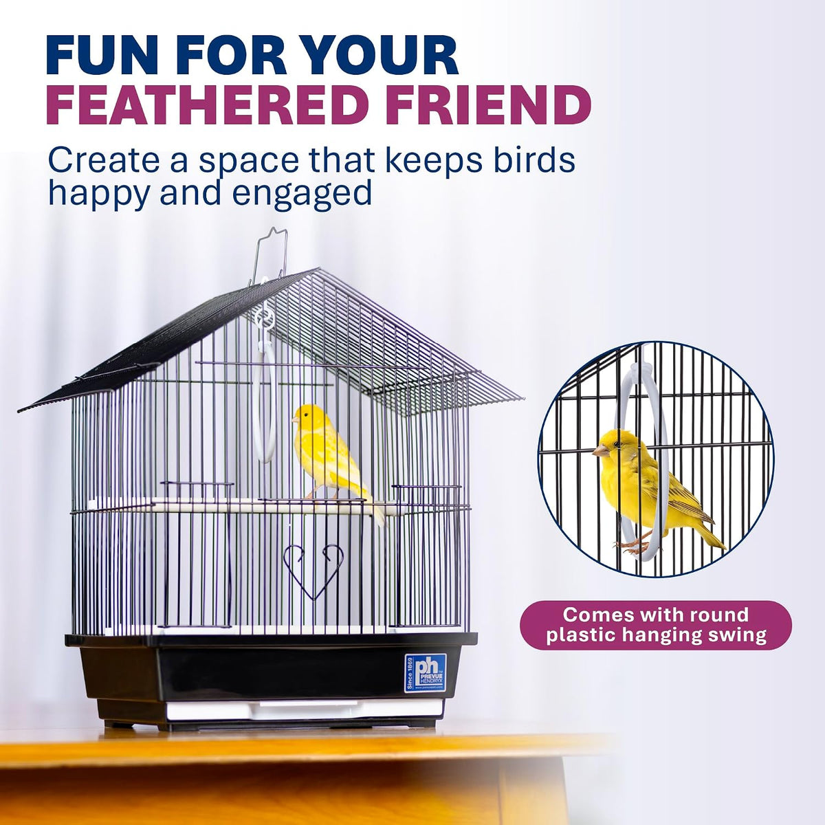 Prevue Pet Parakeet Manor Bird Cage with Handle Easy Storage - Black