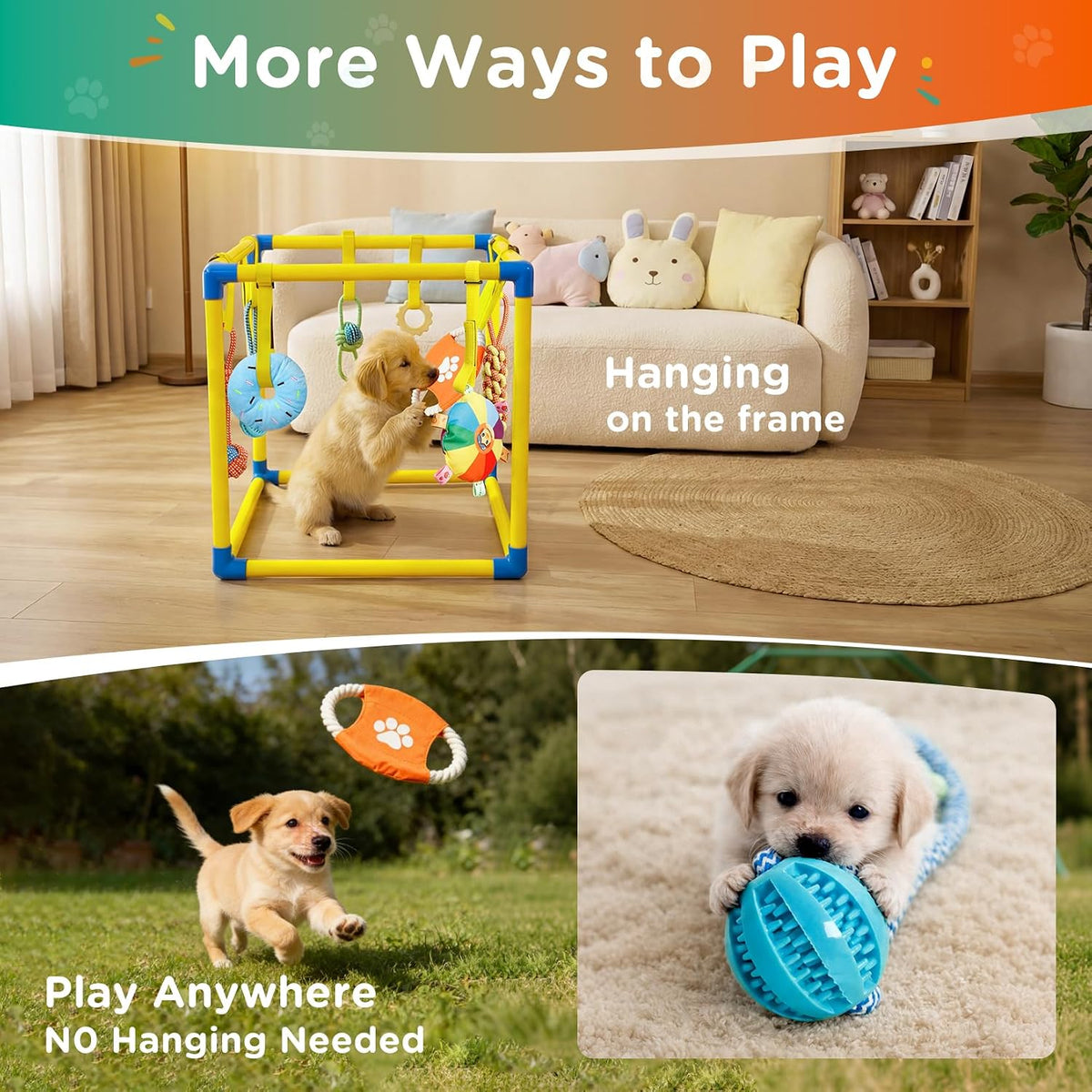 TOOGE Upgraded Puppy Play Gym: Small Dog Puppy Jungle Gym Playground Adjustable Hanging Dogs Enrichment Chew Toys for Puppies 0-6 Months Training Activity Center for Interactive Teething Stimulation
