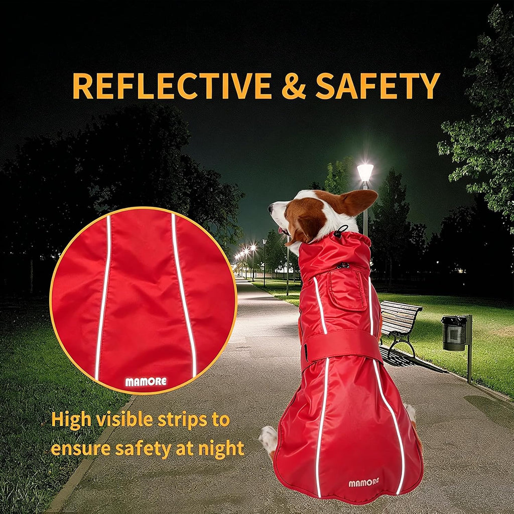Adjustable Waterproof Dog Raincoat for Dogs,Lightweight Pet Rain Jacket Puppy Clothes with Reflective Strip for Small Medium Large Dogs (Red, Small)