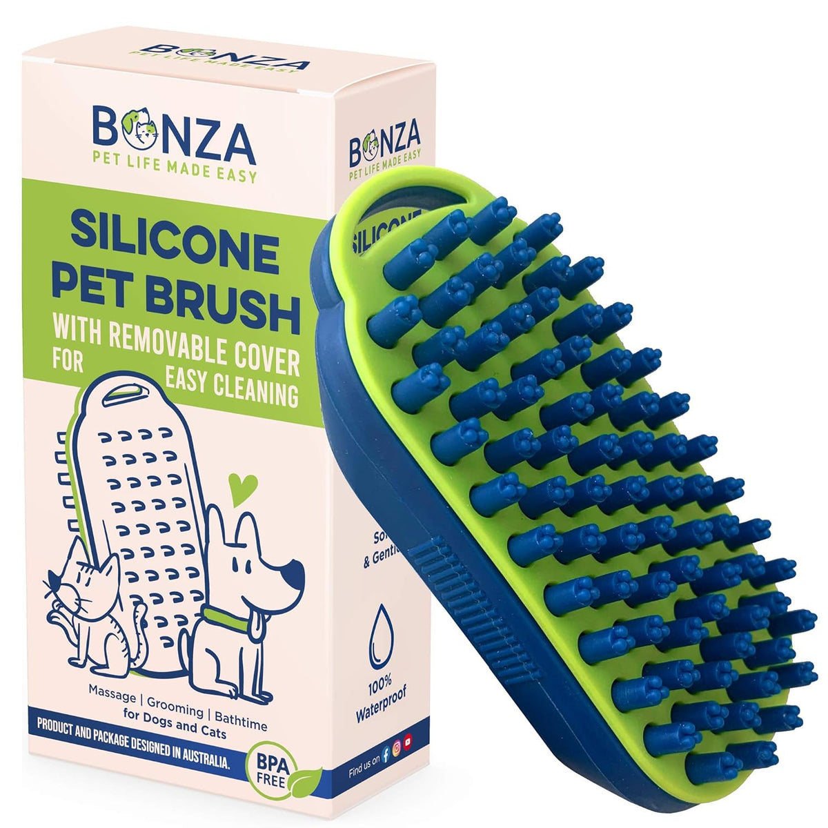 Silicone Dog Brush, Shedding & Massage Brush, Cat Bath Scrubber, Navy