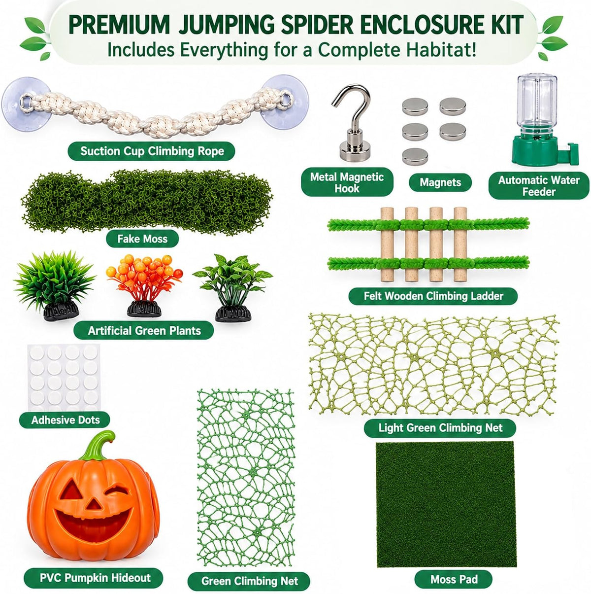 8-piece Jumping Spider Habitat Decoration Set, Pumpkin Hideout
