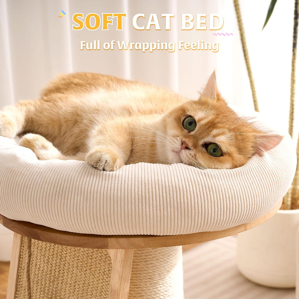 Solid Wood Cat Tree Tower, Cat Scratching Post with Bed, 27" Small Cat Tree, Compact Cat Tower with Scratching Pad and Removable Cat Bed, Modern Cat Tower for Indoor Cats Large Adult.