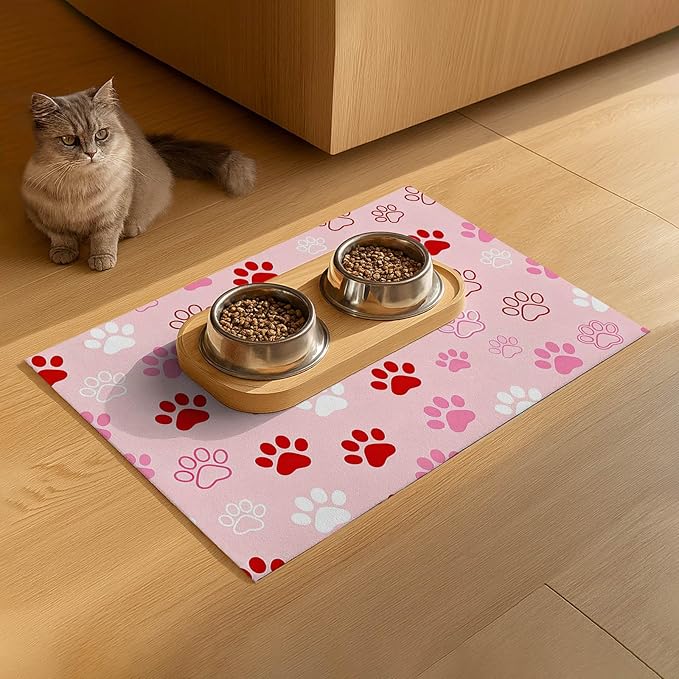 Puppy Paw Print Pet Feeding Mat 24x16 Inch Cute Pet Feeding Area Mat Pet Food - Image 9