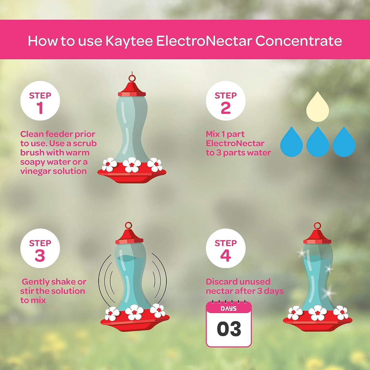 Kaytee Hummingbird ElectroNectar Wild Bird Food, 16 oz Concentrate 2 Pack, Makes 128 oz of ElectroNectar