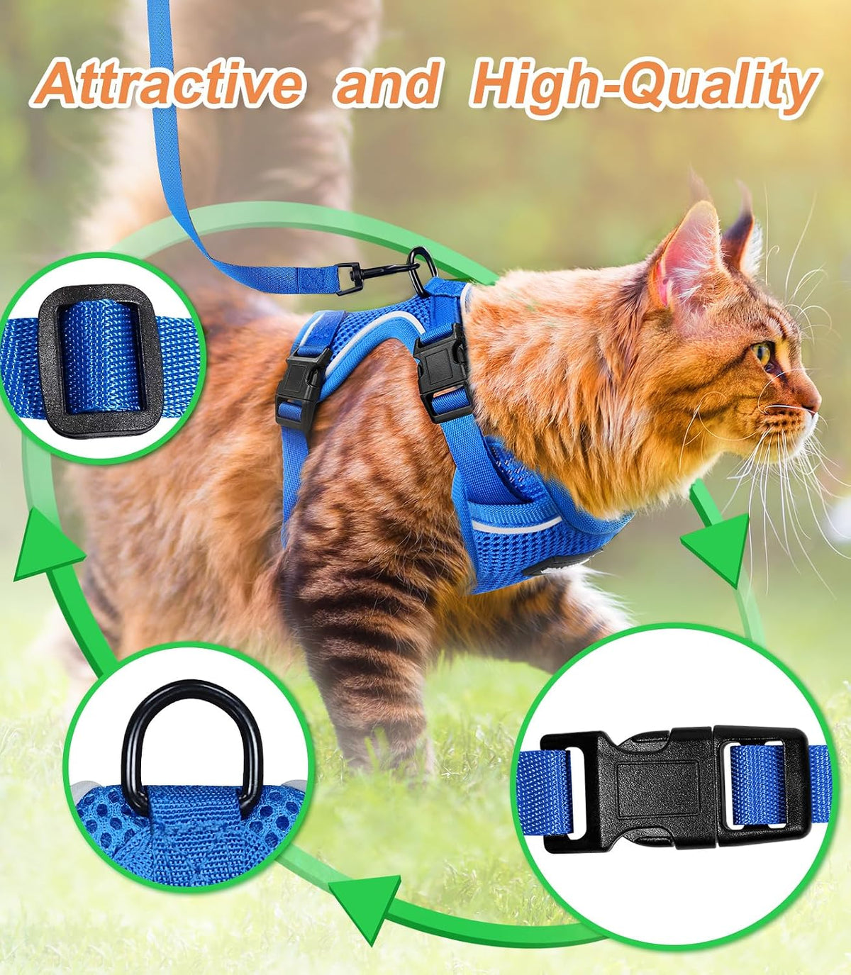 Halypet Cat Harness and Leash Set [ MAX Safety Third Generation ] Escape Proof Soft Adjustable Cat Leash Breathable Comfortable Vest Easy to Wear Kitten Harness for Outdoor Walking