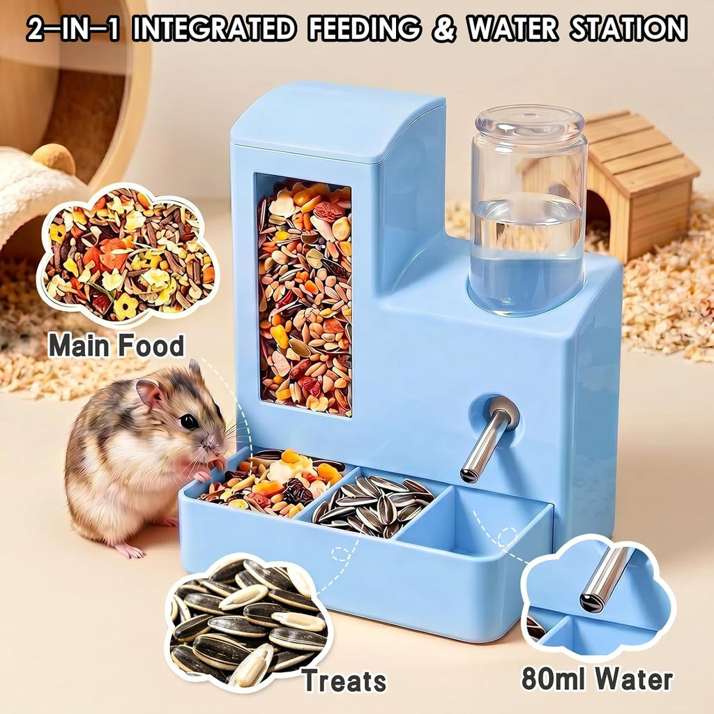 Automatic Hamster Feeder, 2-in-1 Water Bottle Dispenser No Drip
