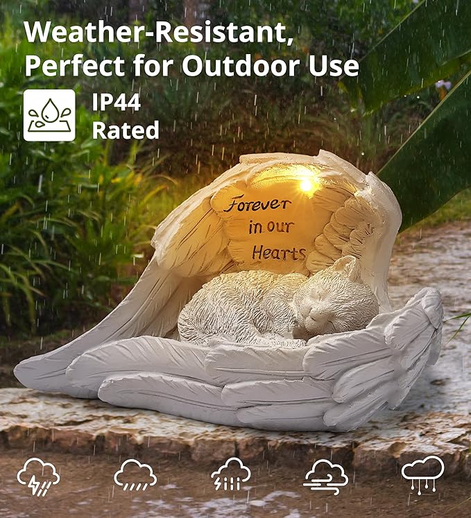 Pet Cat Solar Garden Memorial Statue – Outdoor Resin Angel Kitty - Image 5