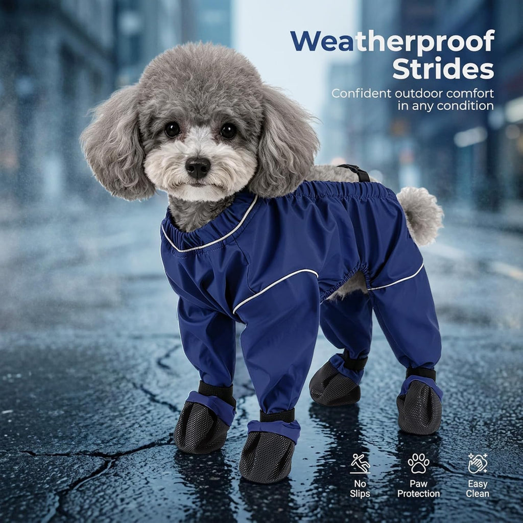 Dog Pants with Suspenders, Adjustable Waterproof Dog Boots, Anti-Dirty Anti-Slip Pet Paw Protectors, Reflective for Night Visibility, Ideal for Daily Outdoor Strolls (Dark Blue, M)