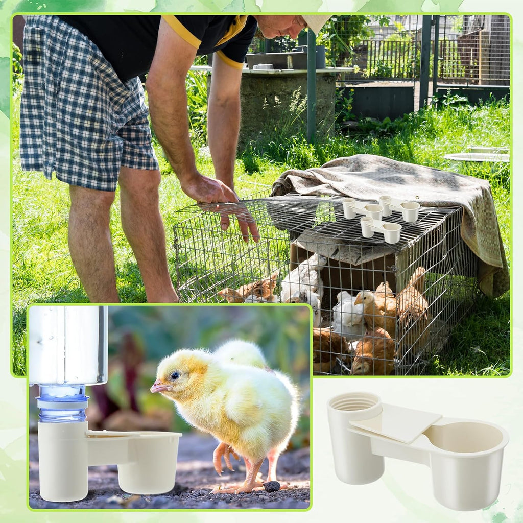 LemonRoad 24 Pcs Bird Drinker Feeder Cups Plastic Water Bottle Cup for Cage Ideal for Pigeon Bottle Chicken Quail Poultry Waterer Accessories (White)