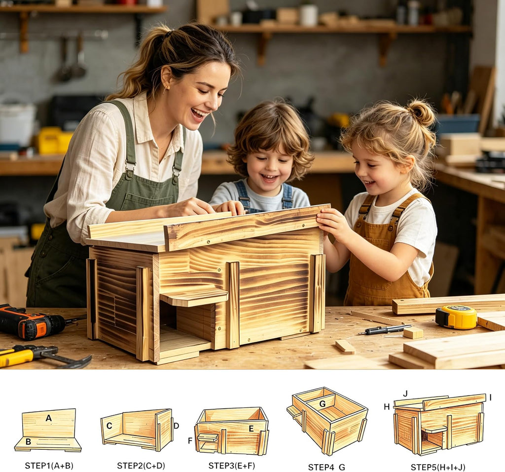 Handcrafted Solid Wood Hedgehog House - Large Natural Outdoor Nesting Box for Hedgehog - Cozy All-Weather Shelter, Easy Install for Backyard, Garden