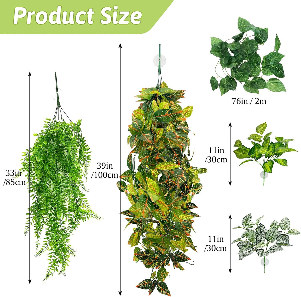 Hamiledyi Reptile Plants for Terrarium Hanging Fake Leaves with Suction Cup
