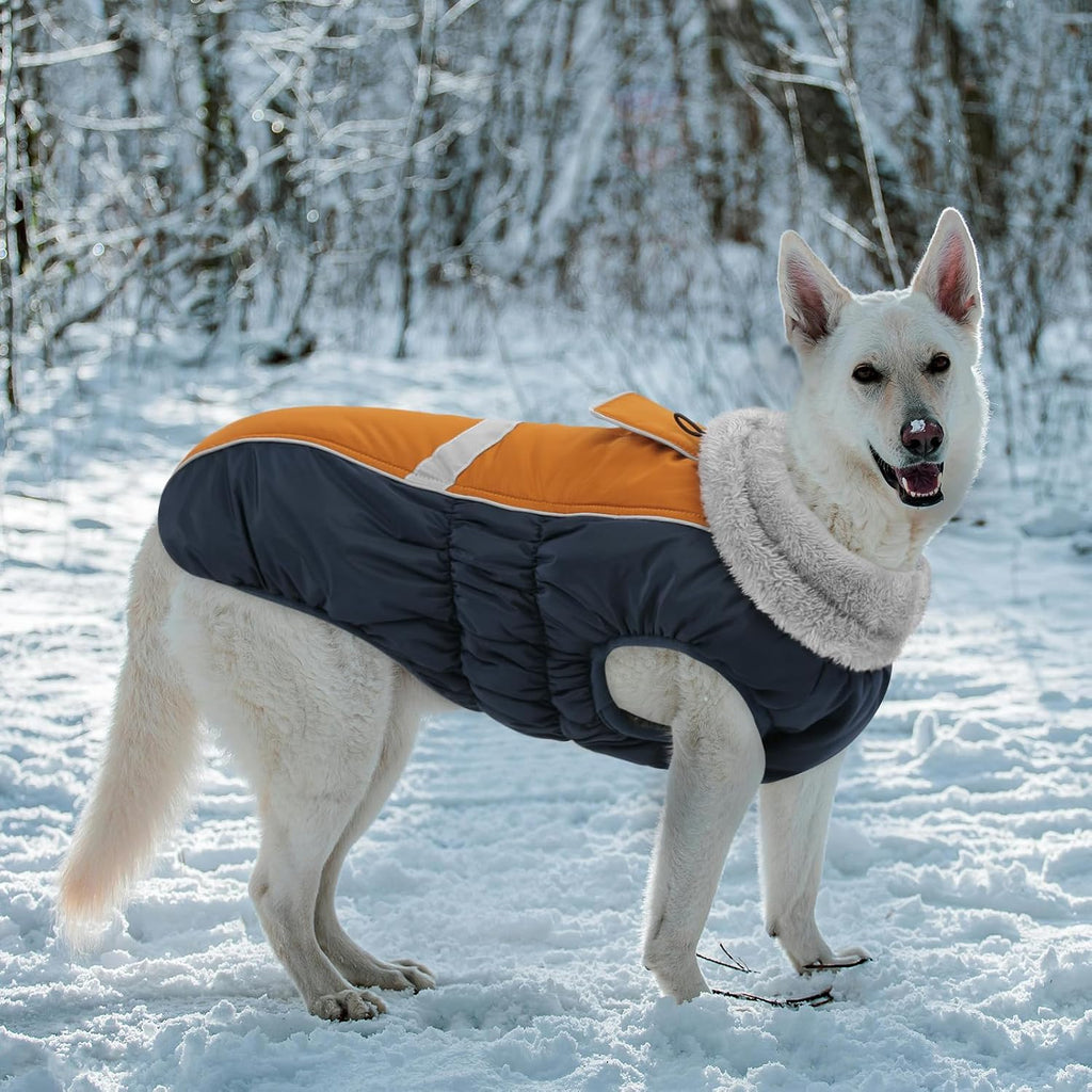 Queenmore Warm Fleece Dog Jacket, Cold Weather Waterproof Dog Snow Jacket with Leash Hole, Reflective Turtleneck Dog Snow Jacket Snowsuit,Dog Warm Coat for Small Medium& Large Dogs(Brown,M)