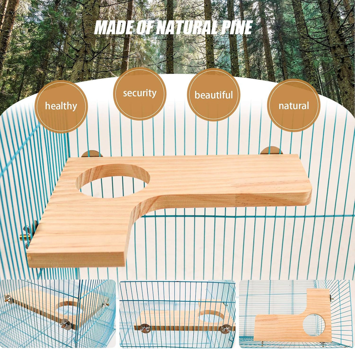 Roundler Squirrel Gerbil Chinchilla and Dwarf Hamster L-shaped Round Hole Wooden Platform, Birds Parrots Activity Playground (style-1)