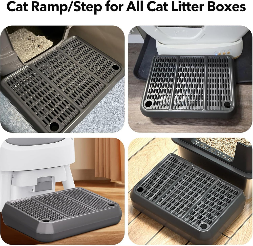 Large Litter Box Step, Litter Box Ramp 16"x11" Litter Catcher Mat, Double Layer Anti-Tracking & Easy Clean, Ideal for Kitten & Elderly Cats Ramp