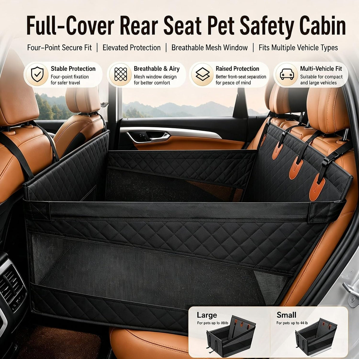 Pet Car Seat Cover, Rear Seat Dog Cover, seat Cover/Waterproof/pet Hammock, Suitable for Small, Medium Dogs. Pet seat Protectors for Trucks, sedans and SUVs, Black 02
