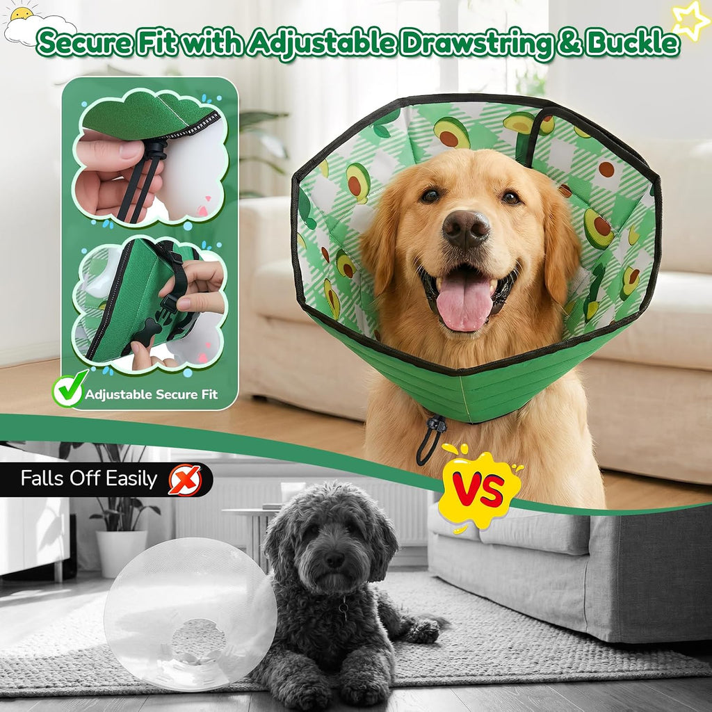 Soft Dog Cone Collar After Surgery: Foldable Long Comfortable Comfy Fabric Recovery Shame Elizabethan Stop Licking Small Medium Large Dogs (Green, S)