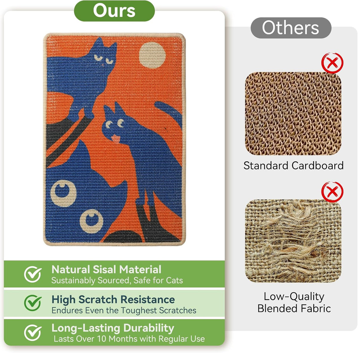 Sisal Cat Scratcher Mat Anti-Scratch Cat Scratching Pad with Adhesive Tape