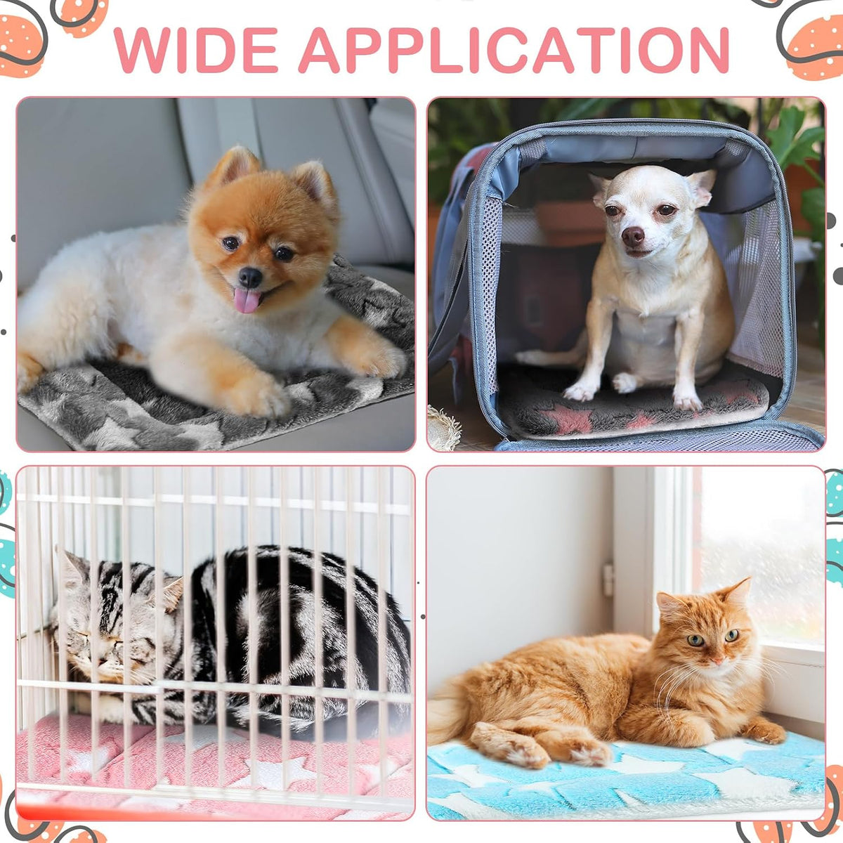 Haull 4 Pcs Waterproof Guinea Pig Bedding Mat, Cute Star, 13 x 18.5