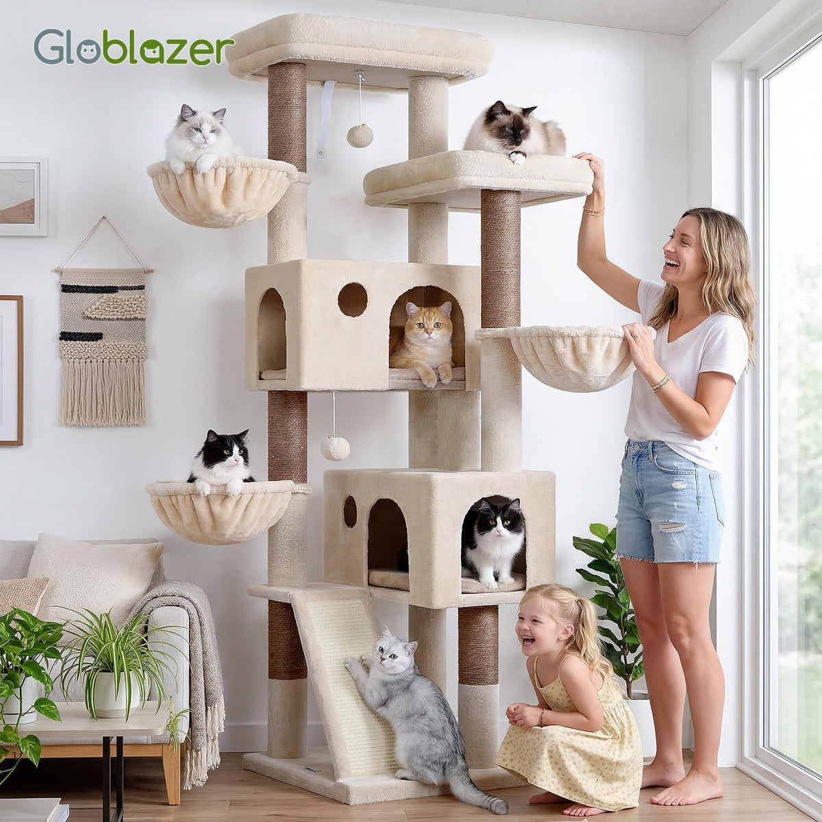 Globlazer Large Cat Tree 72in Tall Cat Climbing Tower, F72G, Beige