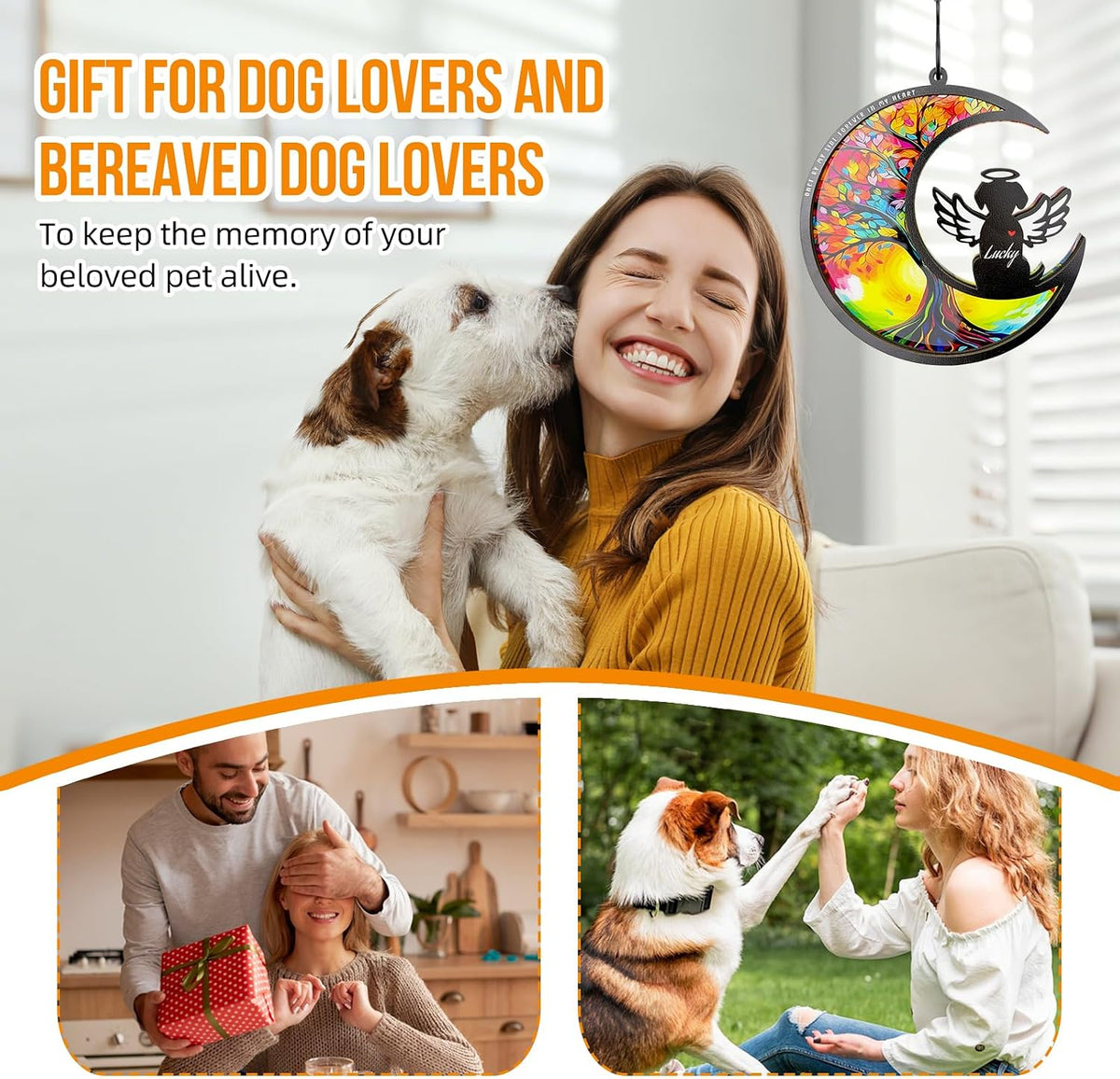 Dog Memorial Suncatcher,Pet Remembrance Gift with Sympathy Card,Tree of Life DIY Ornament for Loss of Dog(Angelic Halo)