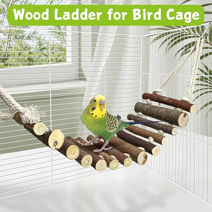 BNOSDM Wooden Bird Rope Ladders 2 Pcs Birds Ladder Bridge Toy Parrot Cage - Image 6