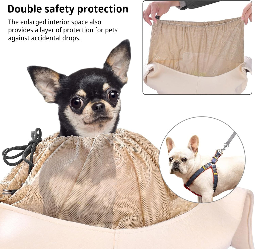 Dog Sling Hands Free Dog Sling Carrier Adjustable Strap Dog Carrier Sling Soft Cotton Dog Carrier Bag Dog Carriers with Pocket for Travel Outdoor(Beige)