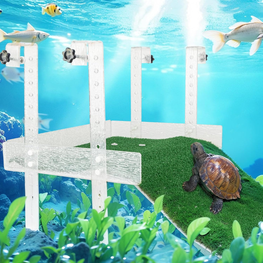 Hanging Turtle Basking Platform,with a Non-Slip Lawn That Covers Platform and Ramp,Adjustable,Fit for 15.6-19.5 Inches Width Tank,Essential for Turtle Tank Aquatic Turtles