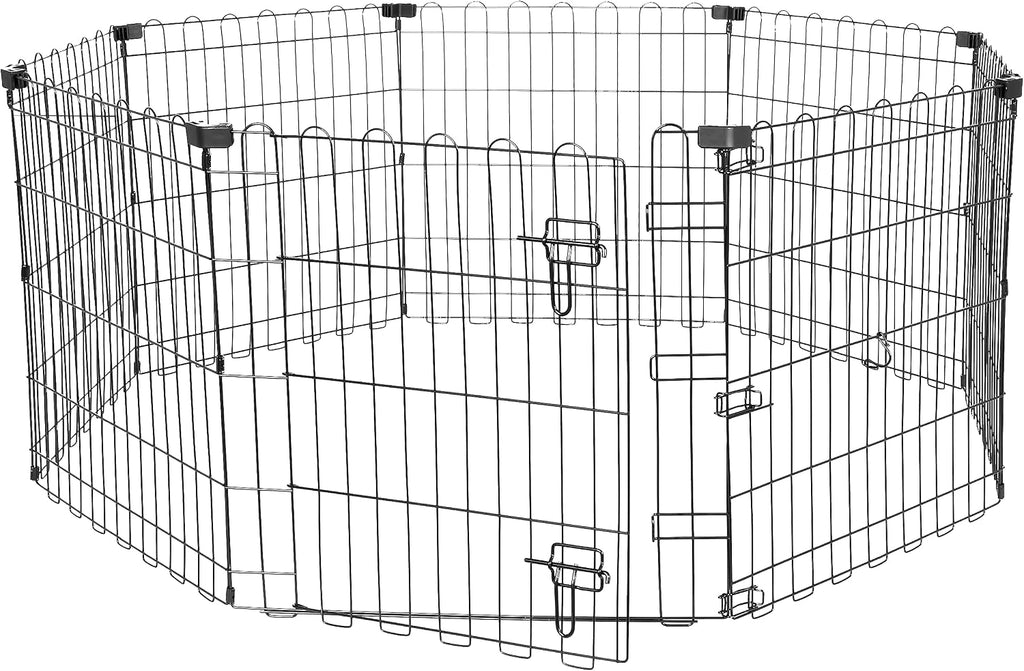 Amazon Basics Foldable Octagonal Metal Exercise Pen for Dogs, Indoor/Outdoor, Single Door, 8 Panels, 24" Height, Extra Small, Easy to Assemble, Black