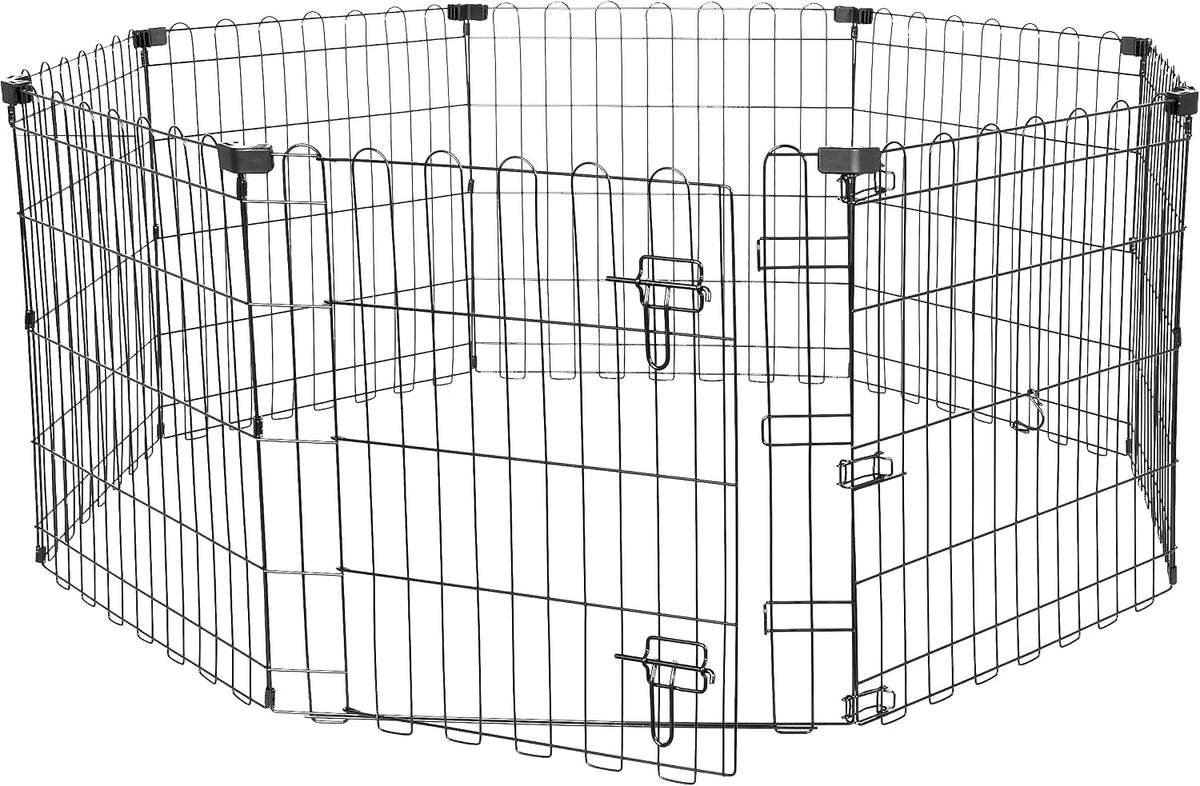 Amazon Basics Foldable Octagonal Metal Exercise Pen for Dogs, Indoor/Outdoor, Single Door, 8 Panels, 24" Height, Extra Small, Easy to Assemble, Black
