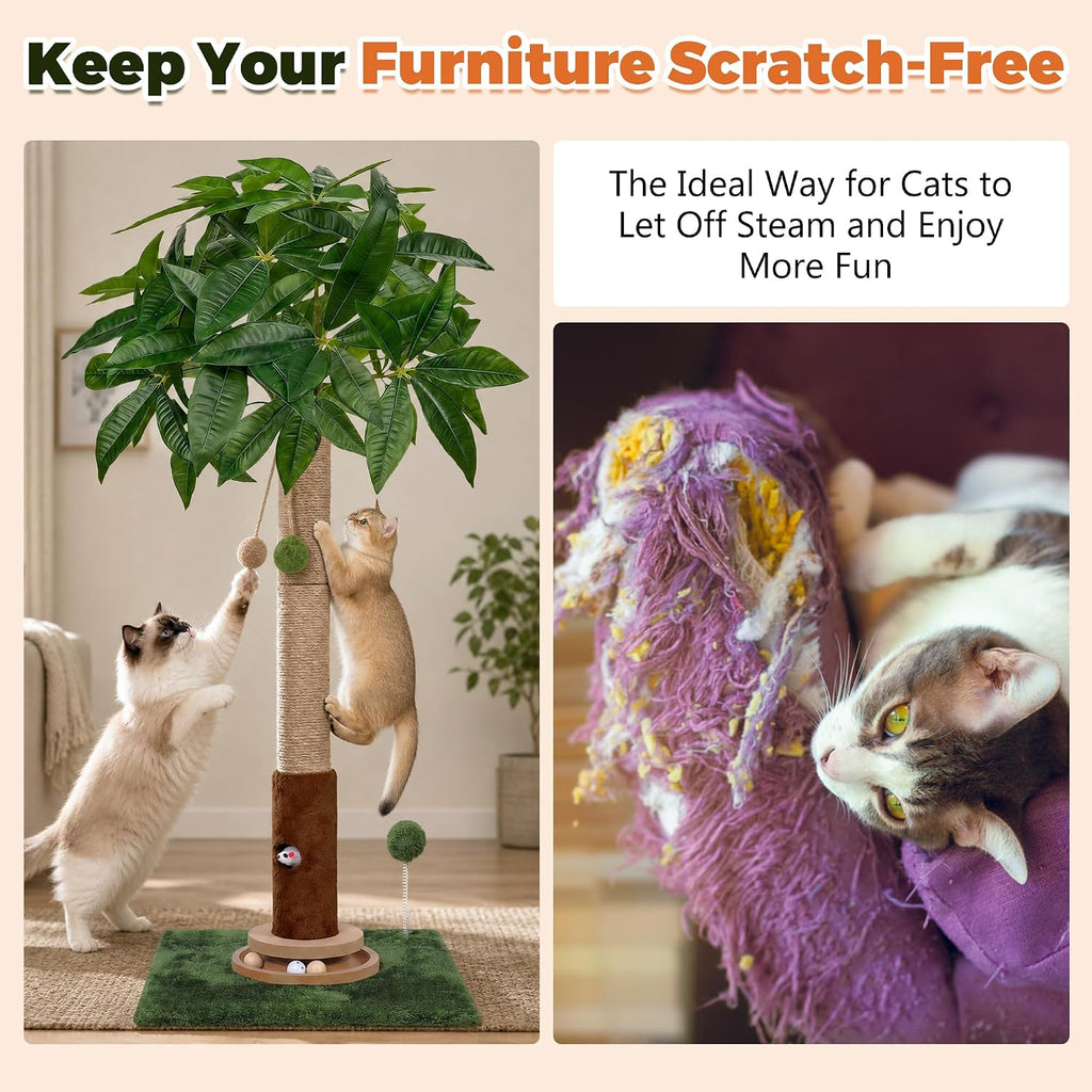 Fantasreen 35" Cat Scratching Post with Track Ball & Toys, Lucky Cat Scratcher, Green