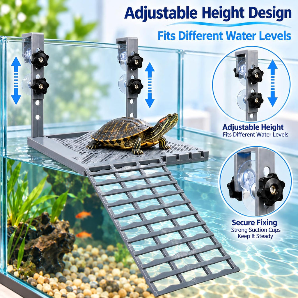 Turtle Basking Platform with Ramp & Food Tray, Adjustable Height