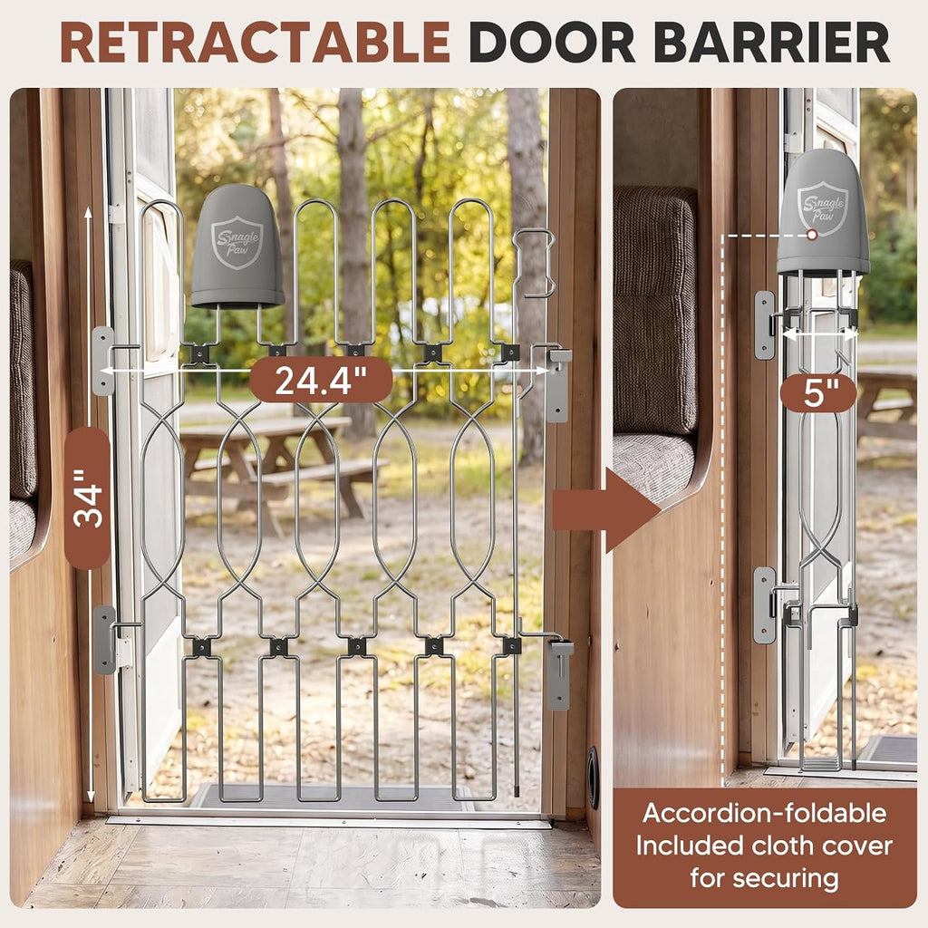Snagle Paw RV Dog Gate, Retractable Metal Pet Barrier 24.4" Wide 35" Tall