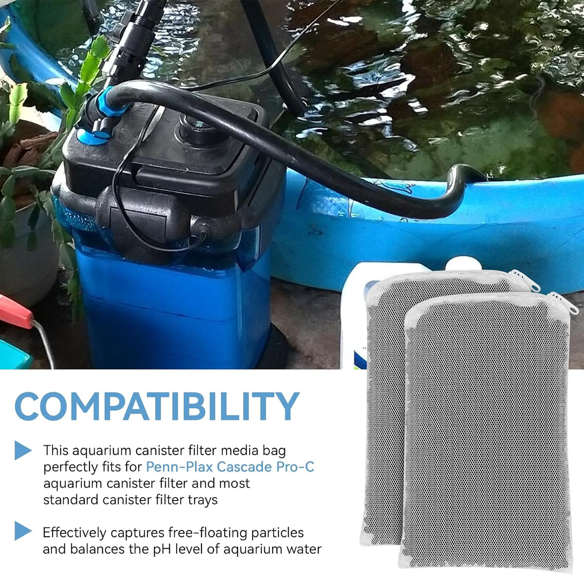 8 Oz Pro-C Aquarium Canister Filter Media Bag Compatible with Penn-Plax Cascade, Canister Filter Carbon Media for Remove Odors & Clear Water, Fish Tank Carbon Filter, 3 Pack (235g/bag)