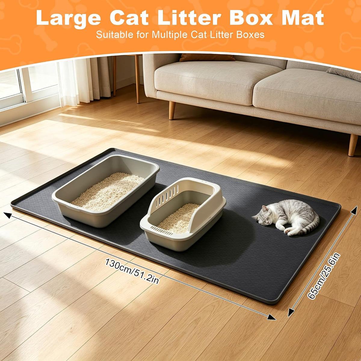 Extra Large Cat Litter Mat for Scatter Control, 51.2" x 25.6" (Gray)