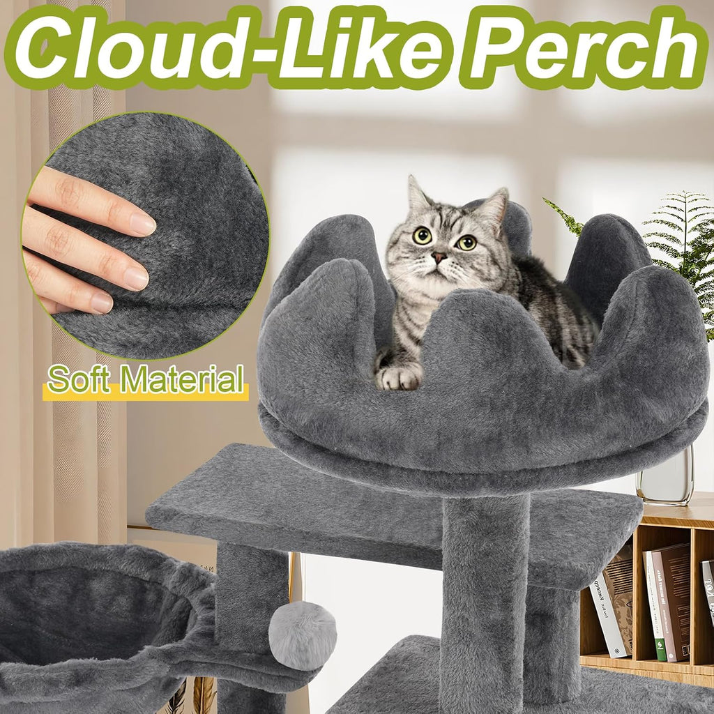 Cat Tree Tower with Hammock,40" Cat Trees for Indoor Cats Large Adult(Grey)