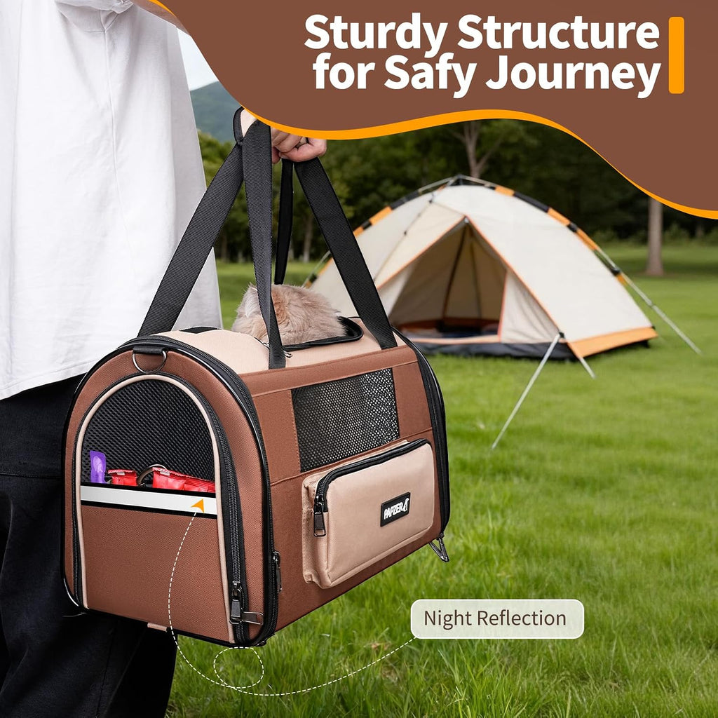 Collapsible Small Pet Carrier for Cat 15 lbs with Fashion Pocket Travel Bag