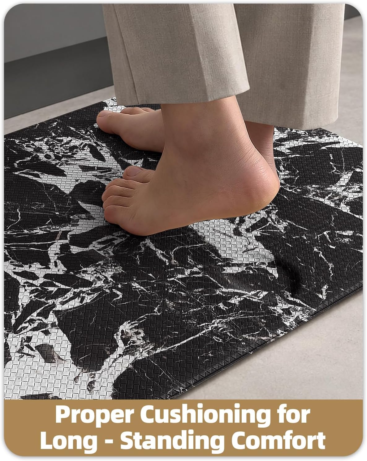 Color&Geometry Kitchen Floor Mat, Black Marble Pattern Anti‑Fatigue Mat